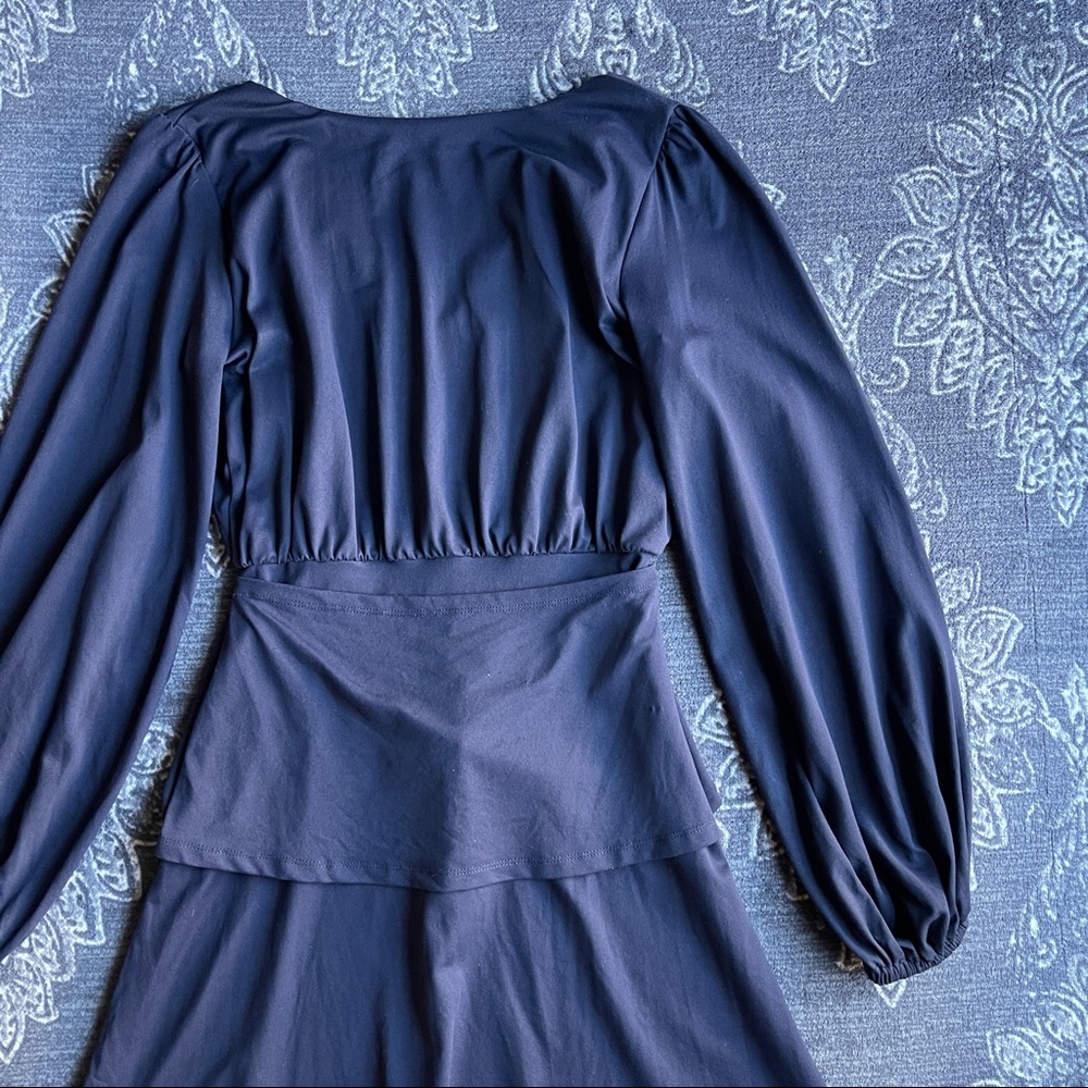 Susana Monaco Tie Panel Gathered Sleeve Dress in Navy Size Small - Picture 6 of 8